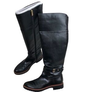 Tommy Hilfiger TWFELVIA Tall Boots Wo's 7.5 Black Buckle Fashion Riding Preppy